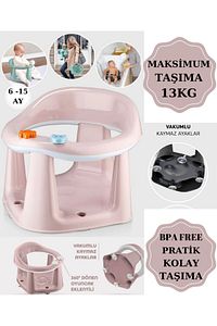 2'li Bebek Banyo Oturağı Ve Minder Seti - Vakum Taban Mama Oturağı, Oturak Minderi Pembe ürün fotoğrafı
