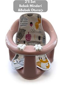 2'li Bebek Banyo Oturağı Ve Minder Seti - Vakum Taban Mama Oturağı, Oturak Minderi Pembe ürün fotoğrafı