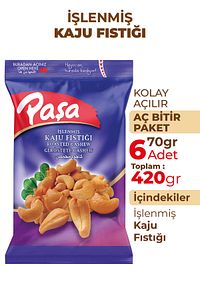 İşlenmiş Kaju Fıstığı 70 gr X 6 Adet (420 GR) ürün fotoğrafı