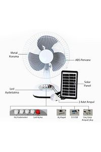 Pm-22009 3 Kademeli Şarjlı - Solarlı Fan Vantilatör Ampul - Ledli - Powerbank ürün fotoğrafı