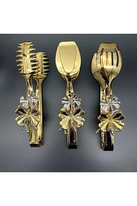 Fiyakalı Kelebekli Gold Maşa,salata,makarna Ve Pasta Sunum Maşası, Paslanmaz Çelik Yemek Maşa Seti ürün fotoğrafı