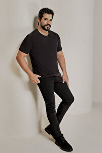Erkek/unisex Siyah %100 Pamuk Slim Fit Dar Kesim Bisiklet Yaka Basic Tişört ürün fotoğrafı