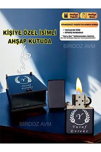 Kişiye Özel İsimli Harf Özel Tasarım Siyah Benzinli Çakmak & Özel Ahşap Kutusunda ürün fotoğrafı