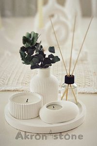 Dekoratif Tepside 5 Li Set Vazo, Vanilya Kokulu Mum, Tealight Mumluk Ve Oda Kokusu(HEDİYELİ) ürün fotoğrafı