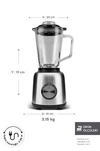 Inox 1.5 Lt Cam Hazneli Smoothie Blender ürün fotoğrafı
