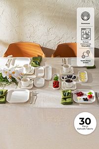 Yeni Mısra 30 Parça 6 Kişilik Porselen Kahvaltı Servis Takımı Beyaz ürün fotoğrafı