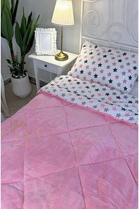 Tek Kişilik Welsoft Pufidik Uyku Seti (Lastikli Çarşaflı) Pembe Yıldız ürün fotoğrafı