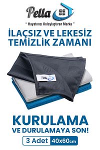 İthal 3'lü Mikrofiber Temizlik Bezi, Cam, Araba, Mutfak, Fiber Bez (40 X 60 CM) ürün fotoğrafı