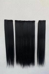 Siyah Yarımay Düz Saç 3 Parça Çıtçıtlı Postiş Yarımay Ve Yanlar 60 Cm 135 gr Isıya Dayanıklı ürün fotoğrafı