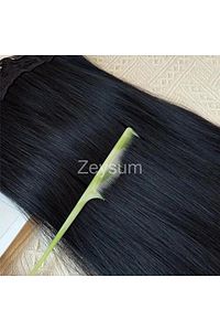 Siyah Yarımay Düz Saç 3 Parça Çıtçıtlı Postiş Yarımay Ve Yanlar 60 Cm 135 gr Isıya Dayanıklı ürün fotoğrafı