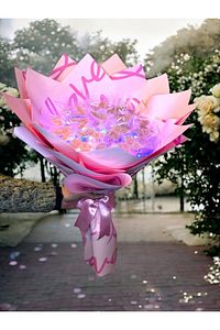 Love Ambalaj Günceldir-ışıklı Pembe Love Ambalajlı Kelebek Buketi Anneye Sevgiliye Arkadaşa Hediye ürün fotoğrafı