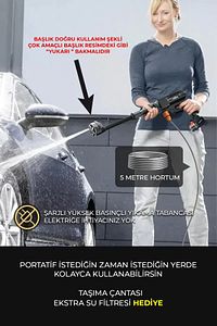 Turbo 1  Şarjlı  70 Bar Yüksek Basınçlı  Oto Yıkama Makinesi  Ve Sulama Tabancası ürün fotoğrafı