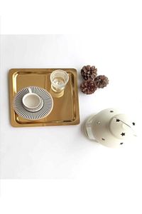 6 Adet Parlak Tek Taraflı Gold Altın Kare Paslanmaz Çelik Kahve Servis Sunum Tepsi (21X21CM) T ürün fotoğrafı