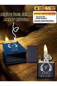 Kişiye Özel İsimli Harf Özel Tasarım Siyah Benzinli Çakmak & Özel Ahşap Kutusunda ürün fotoğrafı