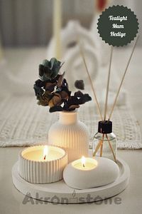 Dekoratif Tepside 5 Li Set Vazo, Vanilya Kokulu Mum, Tealight Mumluk Ve Oda Kokusu(HEDİYELİ) ürün fotoğrafı