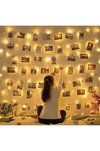 48 Fotoğraf, 3 Metre Peri Led, 48 Mandal ve Jüt İp Seti, Anı duvarı, Çerçeve ürün fotoğrafı