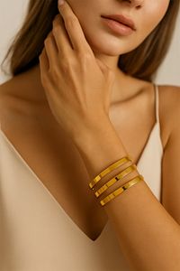 Çelik Gold Detaylı 3’lü Kalın Düz Ajda Bilezik 6.5mm 22 Cm Lal ürün fotoğrafı