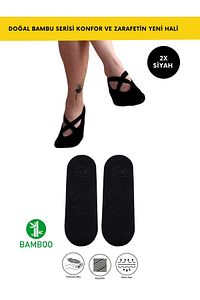 2 Çift Bambu Siyah Kaymaz Taban Silikon Baskılı Yoga Fitness Pilates Ve Aktivite Kadın Çorabı ürün fotoğrafı