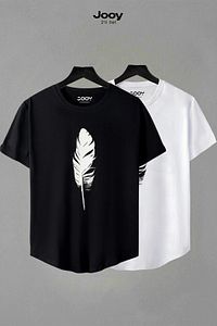 Unisex Siyah Beyaz Oval Kesim Tüy Tasarım Tshirt Ikili Set ürün fotoğrafı