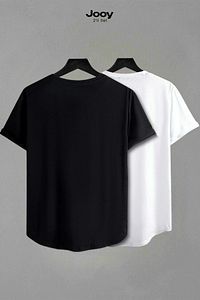 Unisex Siyah Beyaz Oval Kesim Tüy Tasarım Tshirt Ikili Set ürün fotoğrafı