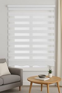 Geniş Pliseli Etek Dilimli Ekru Beyaz Zebra Stor Güneşlik Perde ürün fotoğrafı