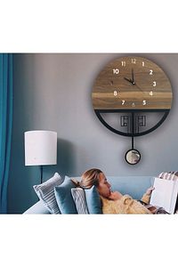 Duvar Saat Ahşap Sessiz Sarkaçlı Ahşap Duvar Saati Montajlı Gönderim Ahşap Saat Wall Clock ürün fotoğrafı