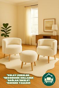 Elegant Comfort Çay Seti Ve Peluş Ikili Berjer & Puf Takımı - 3'lü Set ürün fotoğrafı