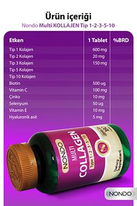 Multi Kolajen 180 Tablet (jumbo Boy 5 Çeşit Kolajen Tip 1-2-3-5-10 Hyalüronik Asit Çinko ) ürün fotoğrafı