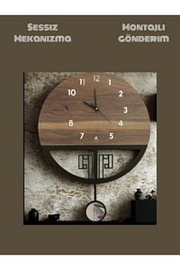 Duvar Saat Ahşap Sessiz Sarkaçlı Ahşap Duvar Saati Montajlı Gönderim Ahşap Saat Wall Clock ürün fotoğrafı