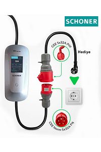 22kW Taşınabilir Elektrikli Araç Şarj İstasyonu 32A Trifaze/Monofaze (220V Dönüştürücü Hediyeli) ürün fotoğrafı