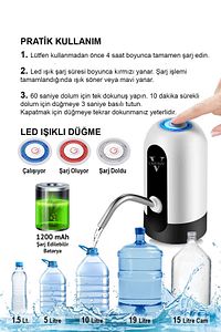 Şarjlı Otomatik Damacana Su Pompası 1200 Mah Bataryalı (BPA IÇERMEZ ,CE BELGELİDİR) ürün fotoğrafı