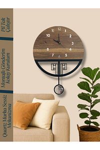 Duvar Saat Ahşap Sessiz Sarkaçlı Ahşap Duvar Saati Montajlı Gönderim Ahşap Saat Wall Clock ürün fotoğrafı
