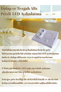 Dolap Ve Tezgah Altı Prizli Led Aydınlatma – 3 Watt Beyaz Işık | Mutfak Için Şık Işık Ve Priz Çözümü ürün fotoğrafı
