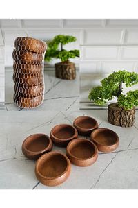 Kayın Ahşap Yuvarlak 6 Adet Kase Çerezlik 9 Cm Çap Koyu Renk ürün fotoğrafı