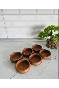 Kayın Ahşap Yuvarlak 6 Adet Kase Çerezlik 9 Cm Çap Koyu Renk ürün fotoğrafı