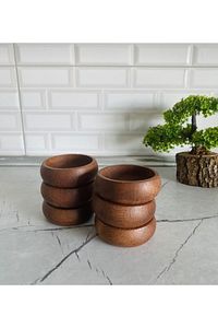 Kayın Ahşap Yuvarlak 6 Adet Kase Çerezlik 9 Cm Çap Koyu Renk ürün fotoğrafı