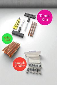 Lastik Tamir Kiti Fitil Atma Seti+ Lastik Tamir Kiti Kauçuk Vida Seti+5 li Yedek Fitil ürün fotoğrafı