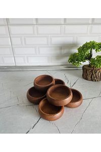 Kayın Ahşap Yuvarlak 6 Adet Kase Çerezlik 9 Cm Çap Koyu Renk ürün fotoğrafı