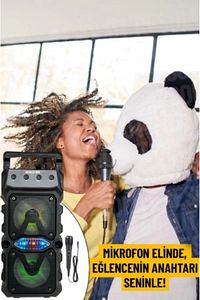 Bluetooth Hoparlör Parti Hoparlörü Karaoke Mikrofon Hediyeli Işıklı Ses Bombası Radyo Usb Sd Girişli ürün fotoğrafı