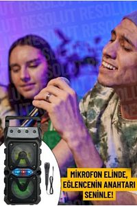 Bluetooth Hoparlör Parti Hoparlörü Karaoke Mikrofon Hediyeli Işıklı Ses Bombası Radyo Usb Sd Girişli ürün fotoğrafı