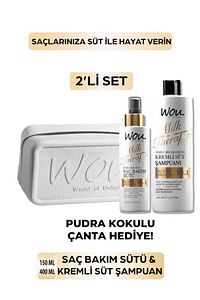 Milk Therapy Şampuan 400 Ml & Saç Bakım Sütü 150 Ml/Pudra Kokulu Makyaj Çantası ürün fotoğrafı