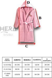 Kapüşonlu Pamuklu Genç Çocuk Bornoz - 13-18 Yaş Unisex | Pembe - Kelebek Nakışlı ürün fotoğrafı