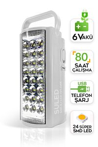 Kamp Lambası Usb Şarj Çıkışlı 6v Akülü 80 Saat - 3gün Aydınlatma 24 Smd Led Işıldak Lamba 220v Şarj ürün fotoğrafı