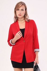 Kadın Kırmızı Kol İçi Çizgili Tek Düğmeli Ceket ARM-22K001122 ürün fotoğrafı