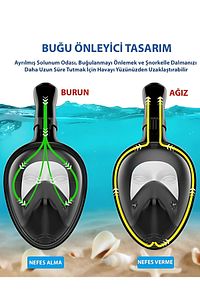 Fullface Şnorkel Yüzücü Maskesi L-xl Tam Yüz Şnorkel Antifog Özellik Aksiyon Kamera Aparatı ürün fotoğrafı