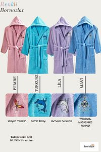 Kapüşonlu Pamuklu Genç Çocuk Bornoz - 13-18 Yaş Unisex | Pembe - Kelebek Nakışlı ürün fotoğrafı