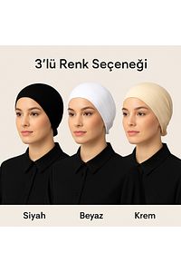 Kadın Bey-azdüş Siyah Beyaz Krem 3'lü Bone Seti Penye Likralı Tesettür Bone ürün fotoğrafı