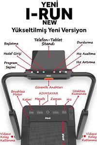 Irun New Koşu Bandı, Bluetooth Uygulamalı, 12km Hız, Uzaktan Kumanda, Sıvı Silikon Hediyeli ürün fotoğrafı