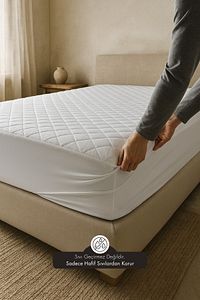 Yatak Alezi Pamuklu Kapitone Fitted Full Kenar Yatak Koruyucu Beyaz ürün fotoğrafı