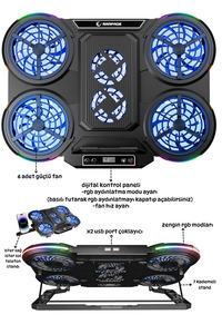 Prote R6 Rgb 6 Fanlı Telefon Standlı Yükseklik Ayarlı 17 Inç Notebook Soğutucu Stand ürün fotoğrafı
